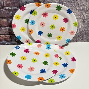 Melamine White Multicolor Flower Spring Summer 11" Dinner Plates Set of 4  Super